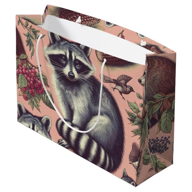 Vintager Niedlicher Racoon Große Geschenktüte (Rückseite Schrägansicht)