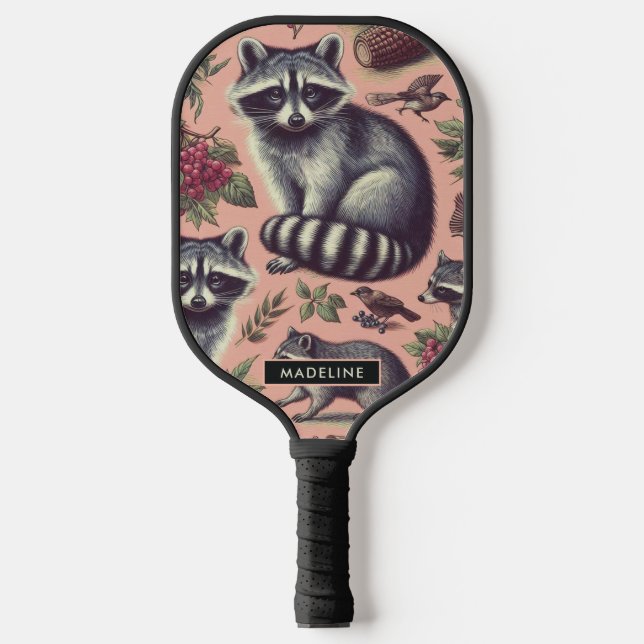 Vintager Niedlicher Racoon Pickleball Schläger (Vorderseite)