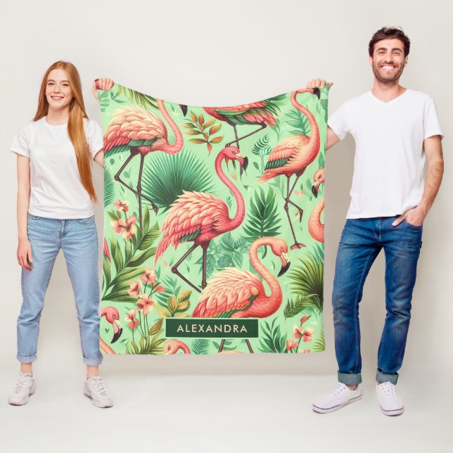 Vintager Niedlicher Rosa Flamingos Fleecedecke (Beispiel)