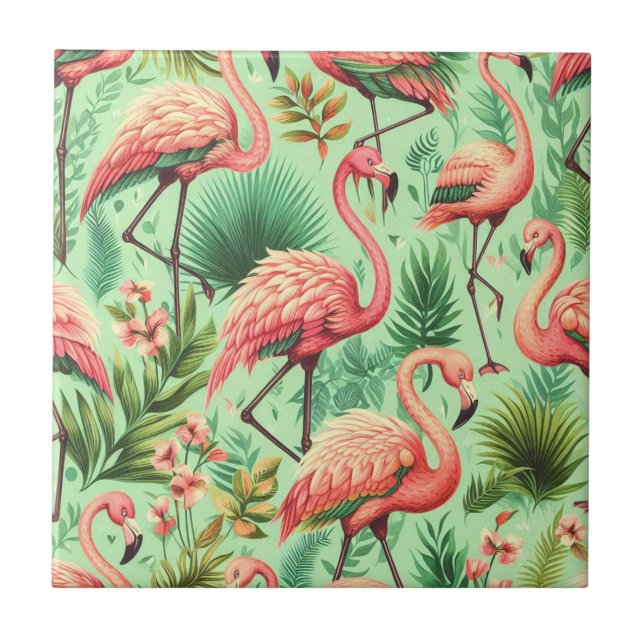 Vintager Niedlicher Rosa Flamingos Fliese (Vorderseite)