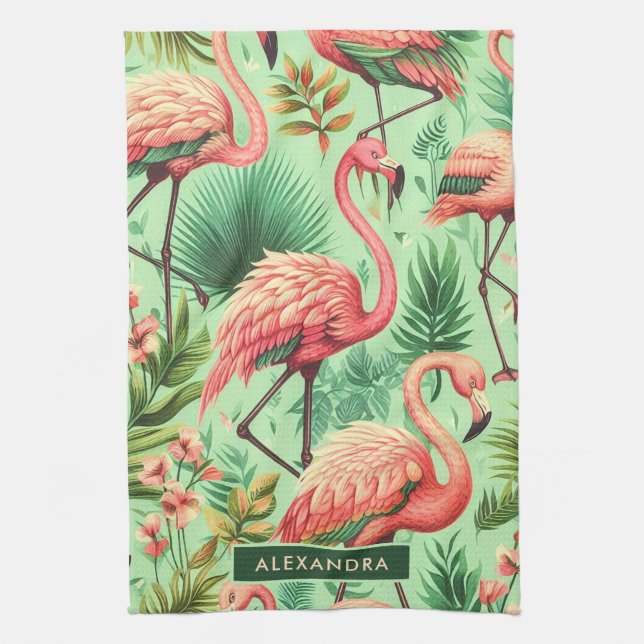 Vintager Niedlicher Rosa Flamingos Geschirrtuch (Vertikal)