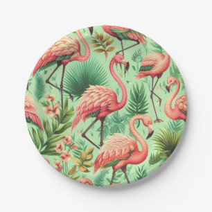 Vintager Niedlicher Rosa Flamingos Pappteller