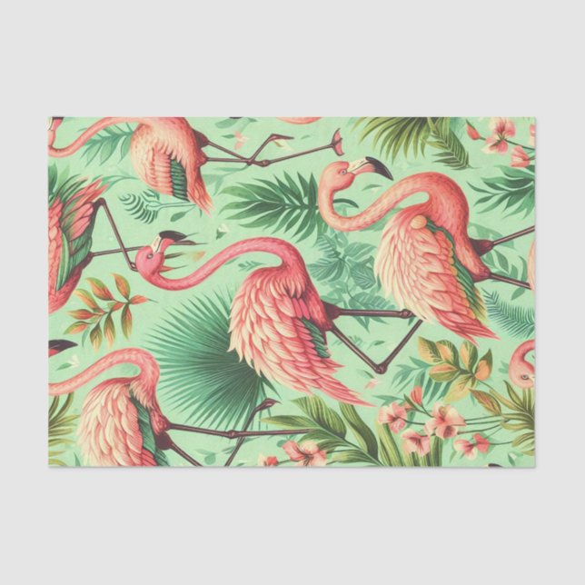 Vintager Niedlicher Rosa Flamingos Seidenpapier (Vorderseite)