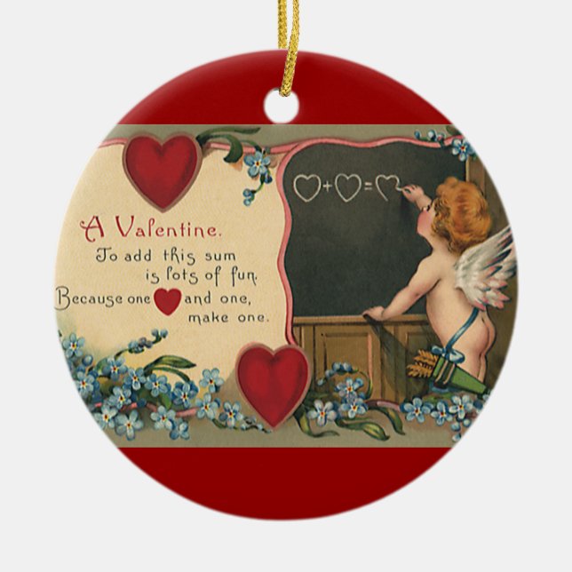 Vintager Niedlicher Valentinstag, Cherub-Lehrer Keramikornament (Vorne)