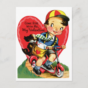 Vintager Niedlicher Valentinstag, Junge auf einem  Feiertagspostkarte
