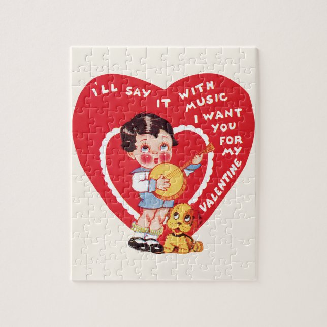 Vintager Niedlicher Valentinstag, Kindermusik Banj Puzzle (Vertikal)
