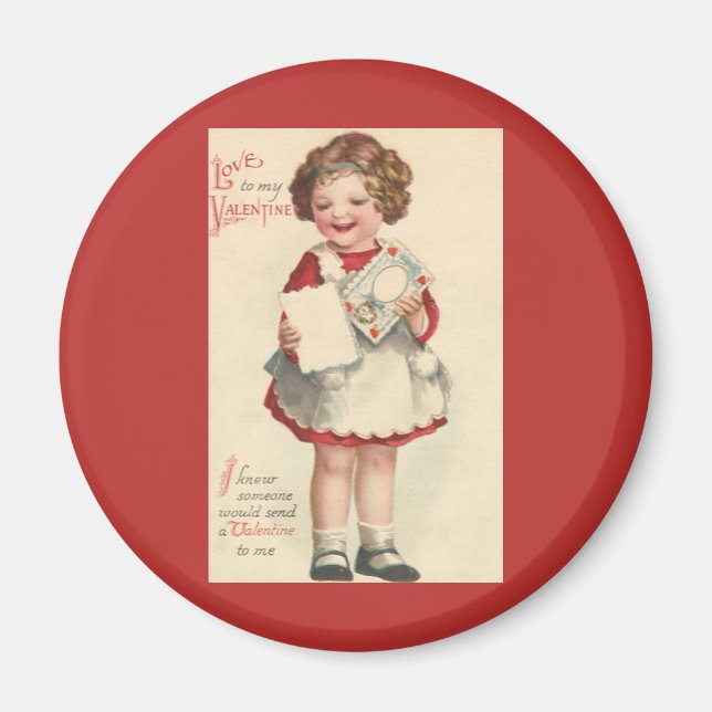 Vintager Niedlicher Valentinstag, Mädchen mit Lieb Magnet (Vorne)