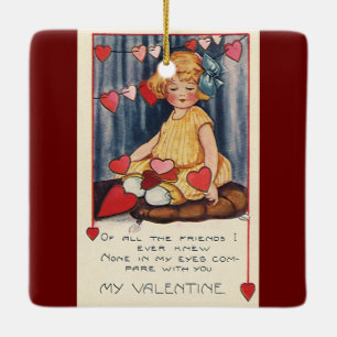 Vintager Niedlicher Valentinstag, Mädchen mit rote Keramikornament