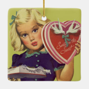 Vintager Niedlicher Valentinstag, Mädchen mit Scho Keramikornament