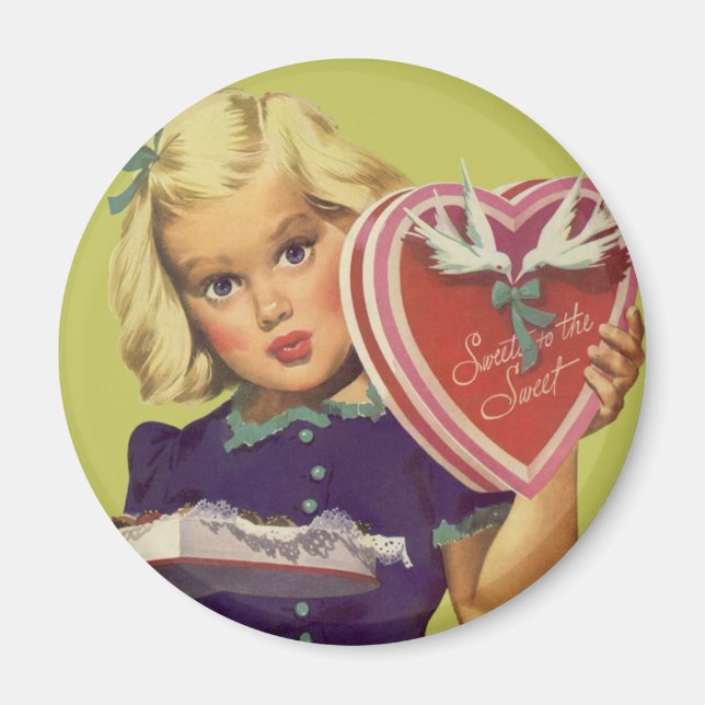 Vintager Niedlicher Valentinstag, Mädchen mit Scho Magnet (Vorne)
