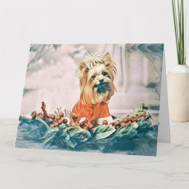 Vintager Niedlicher Weihnachtshund Wasserfarbe Karte (Vorderseite)