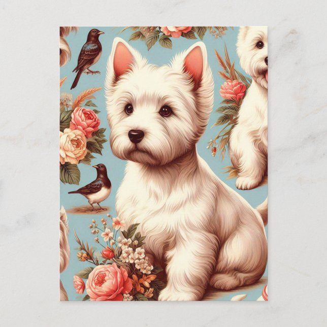 Vintager Niedlicher West Highland White Terrier Postkarte (Vorderseite)