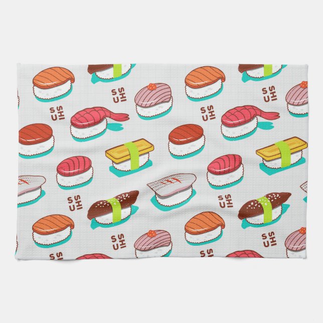 Vintager Nigiri-Sushi, Doodmuster Geschirrtuch (Horizontal)