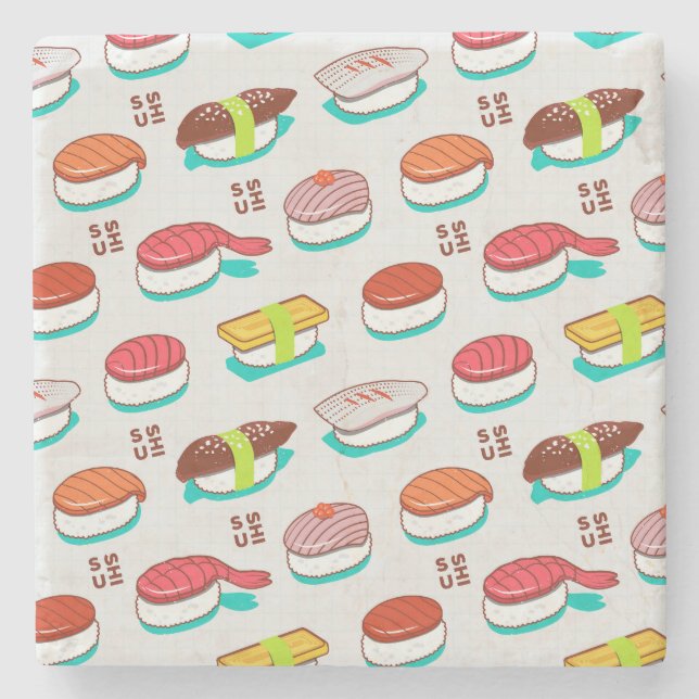 Vintager Nigiri-Sushi, Doodmuster Steinuntersetzer (Vorderseite)