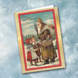 Vintager Nikolaus mit Kindern Weihnachten Karte