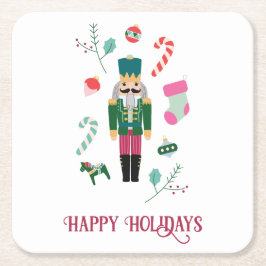 Vintager Nutcracker Jewel Tone Happy Holidays Rechteckiger Pappuntersetzer