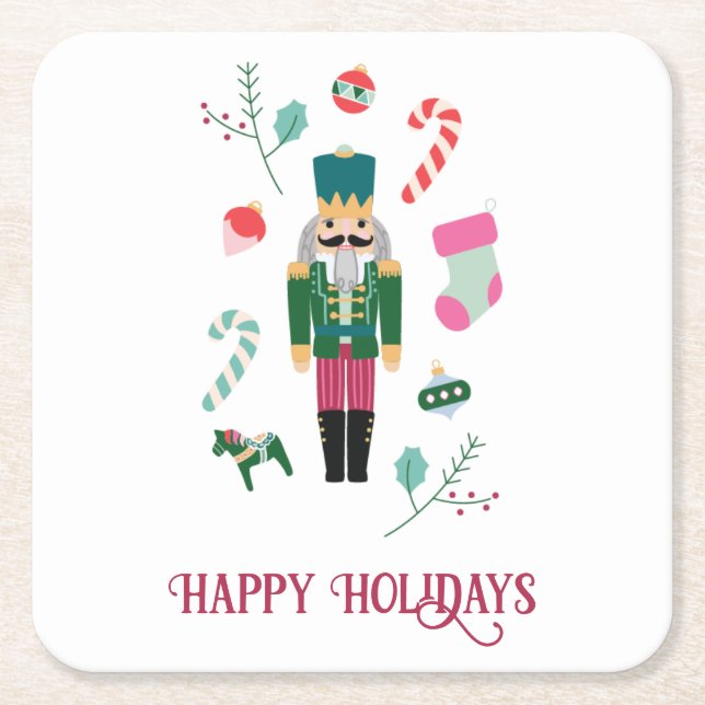Vintager Nutcracker Jewel Tone Happy Holidays Rechteckiger Pappuntersetzer (Vorderseite)