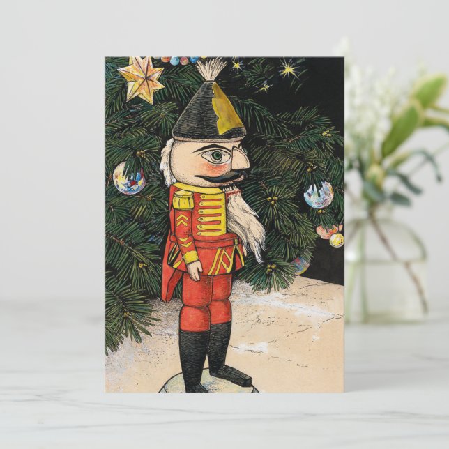 Vintager Nutcracker unter Weihnachtsbaum Einladung (Stehend Vorderseite)