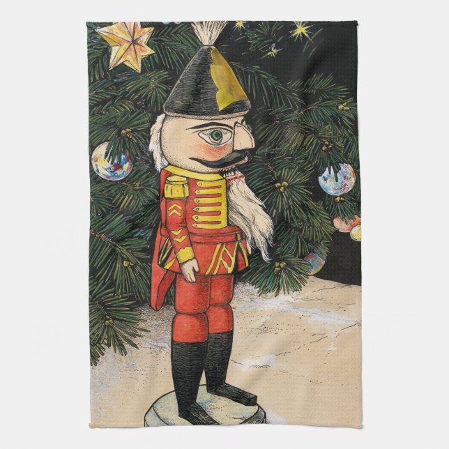 Vintager Nutcracker unter Weihnachtsbaum Geschirrtuch (Vertikal)