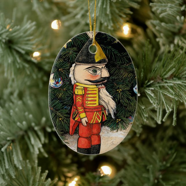 Vintager Nutcracker unter Weihnachtsbaum Keramik Ornament (Baum)