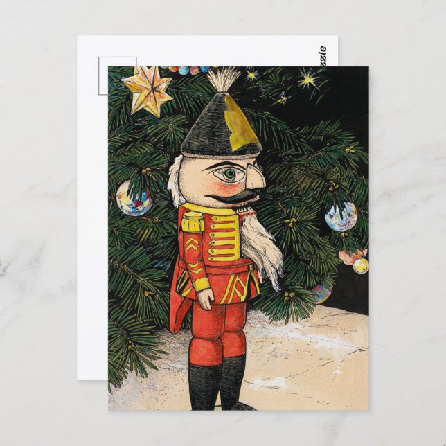Vintager Nutcracker unter Weihnachtsbaum Postkarte (Vorne/Hinten)