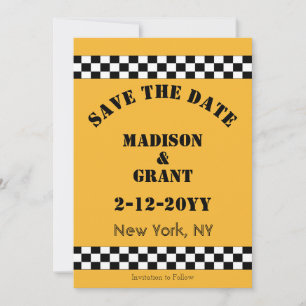 Vintager NYC Yellow Schachbrett Cab Style Save The Date
