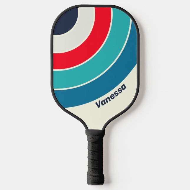 Vintager Ocean Circle Streifen mit Namen Pickleball Schläger (Vorderseite)