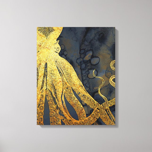 Vintager Octopus an der Küste Leinwanddruck (Vorderseite)