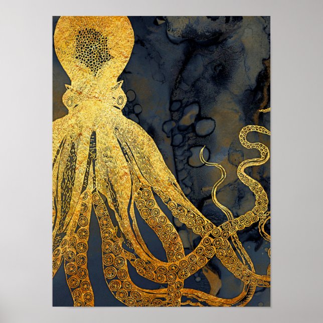 Vintager Octopus an der Küste Poster (Vorne)