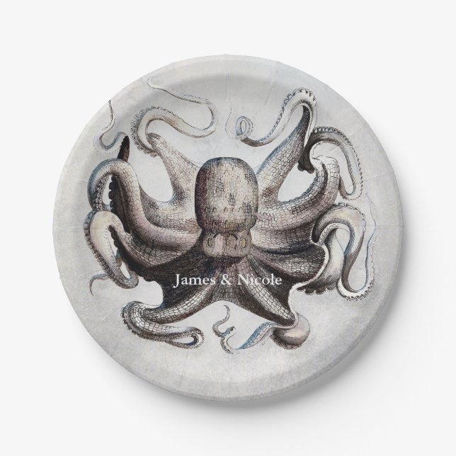 Vintager Octopus Beach Elegantes Party Teller (Vorderseite)