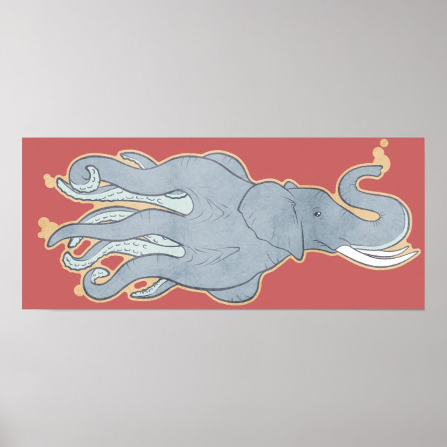 Vintager Octopus-Elefant Poster (Vorne)