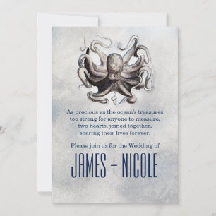 Vintager Octopus Sea Salt Beach Hochzeitsempfang Einladung