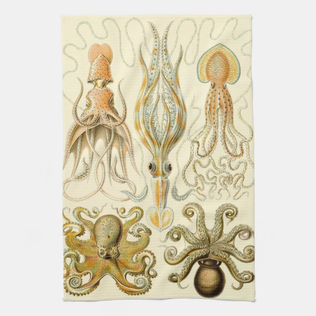 Vintager Octopus-Tintenfisch Gamochonia von Ernst  Geschirrtuch (Vertikal)