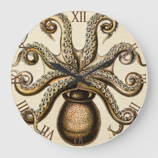 Vintager Octopus-Tintenfisch von Ernst Haeckel Große Wanduhr (Vorderseite)