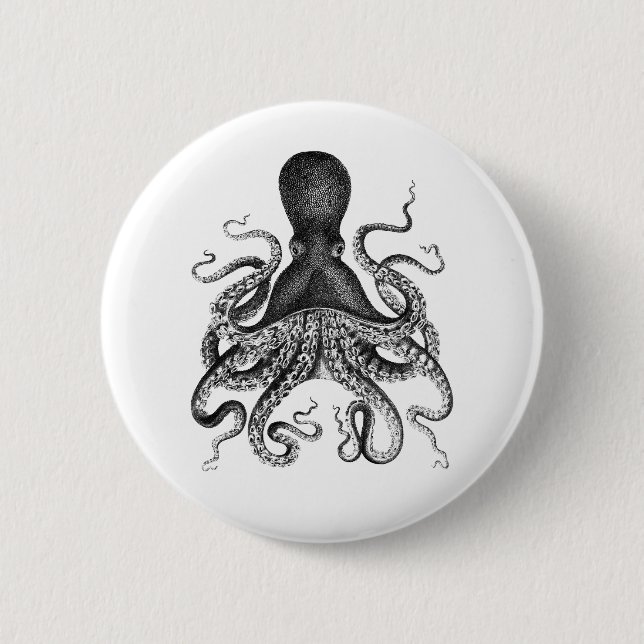 Vintager Oktopus Button (Vorderseite)
