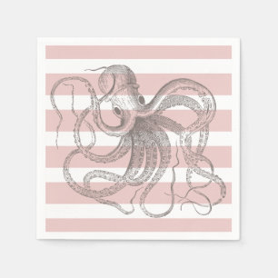 Vintager Oktopus Nautikrosa Streifen Serviette