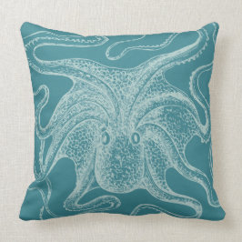 Vintager Oktopus Nautisches Aquamarin Kissen