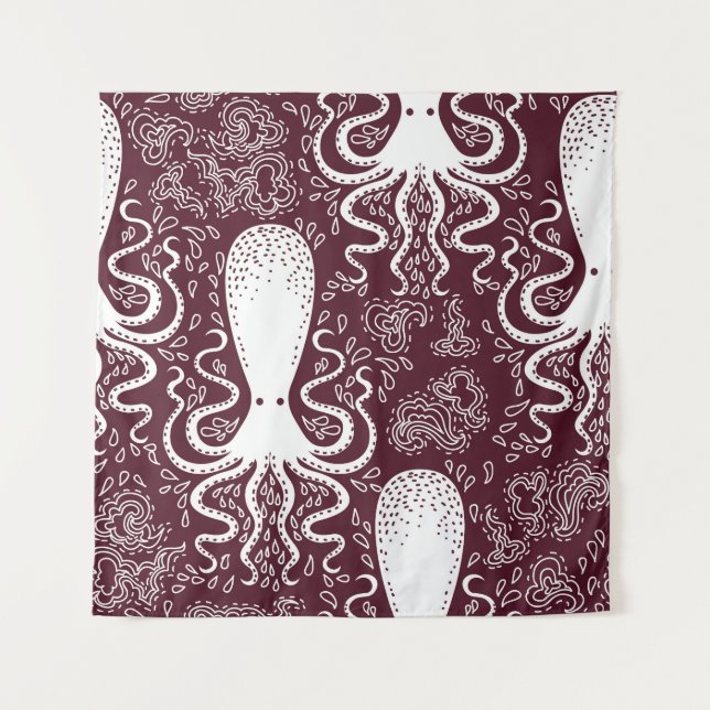 Vintager Oktopus: Unterwasser-Muster-Splendor Wandteppich (Vorderseite)