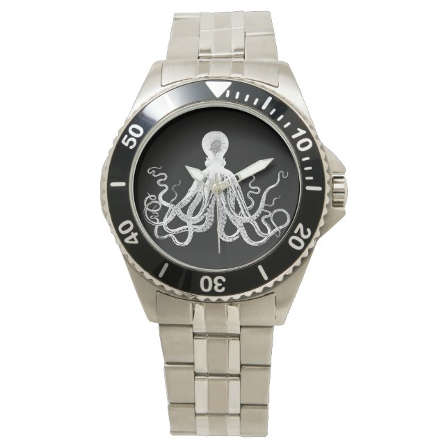 Vintager Oktopus Weiß Armbanduhr (Vorderseite)