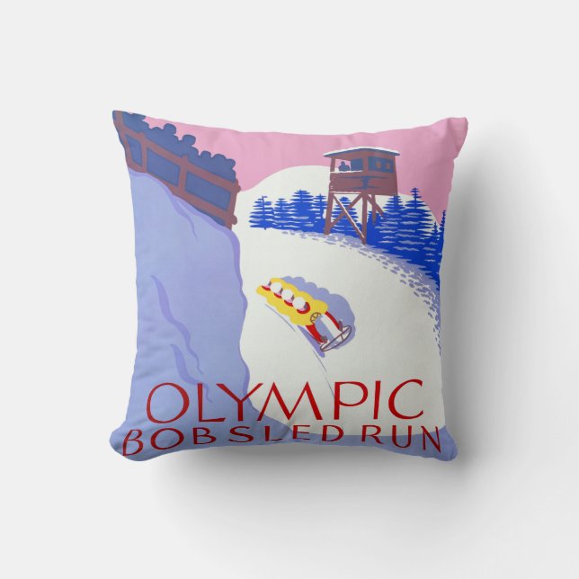 Vintager olympischer Bobsled-Lauf Lake Placid Kissen (Vorderseite)