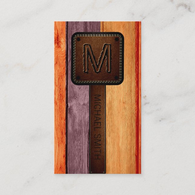 Vintager Orange-Holzbrauner Lederlook Visitenkarte (Vorderseite)