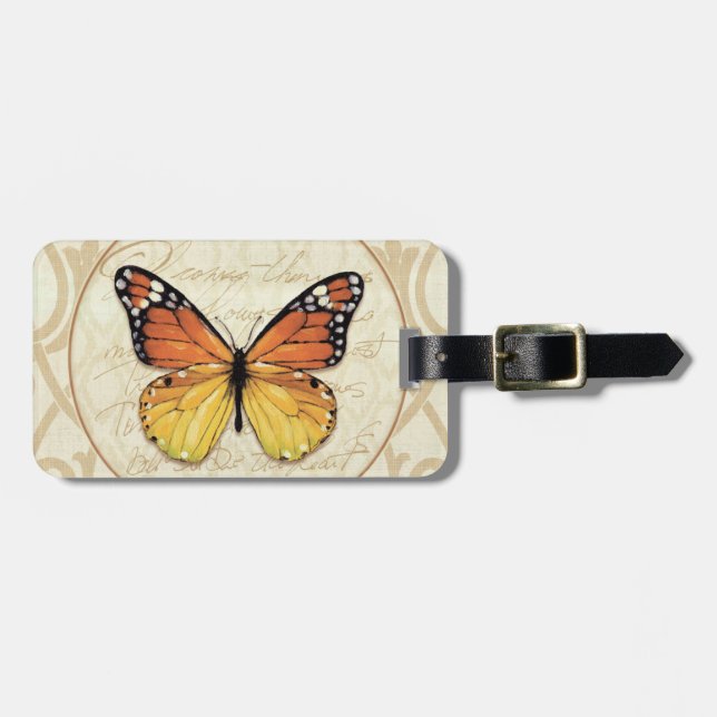 Vintager orange Schmetterling Gepäckanhänger (Vorderseite horizontal)
