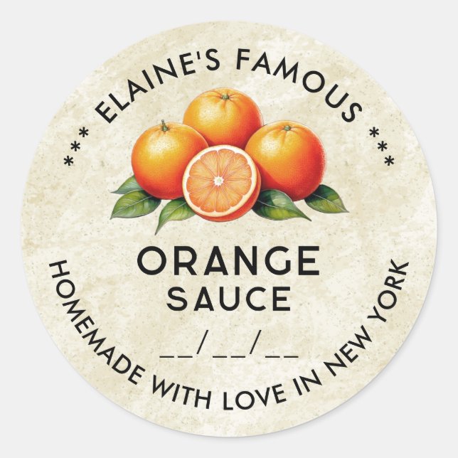 Vintager orangefarbener Aufkleber mit Datum (Vorderseite)