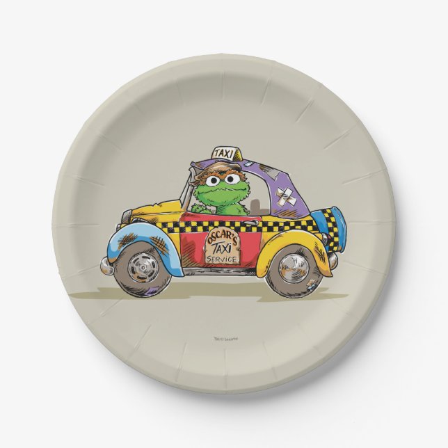 Vintager Oscar-Taxidienst Pappteller (Vorderseite)