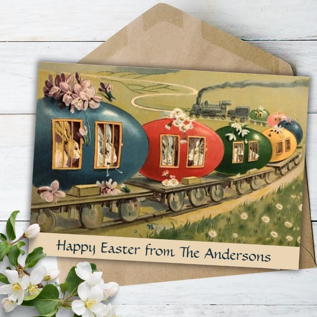 Vintager Ostereiszug nach Ostern Feiertagskarte (Vintage Easter Egg Train Custom Easter Holiday Card)