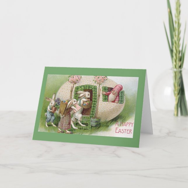 Vintager Ostergnom und Bunnier Osterkarte Feiertagskarte (Vorderseite)