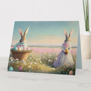 Vintager Osterhase auf einem Feld wilder Blume Karte