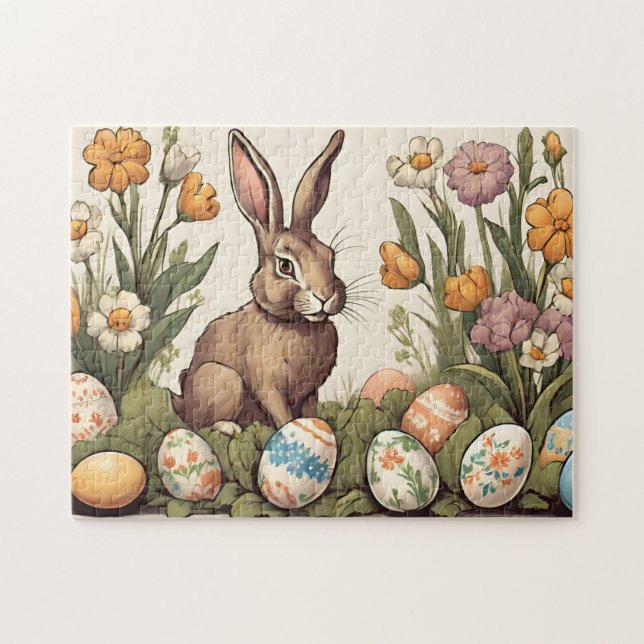 Vintager Osterhase im Frühlingsgarten Puzzle (Horizontal)