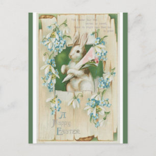Vintager Osterhase mit blauen Blumen Postkarte