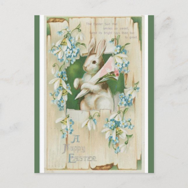 Vintager Osterhase mit blauen Blumen Postkarte (Vorderseite)